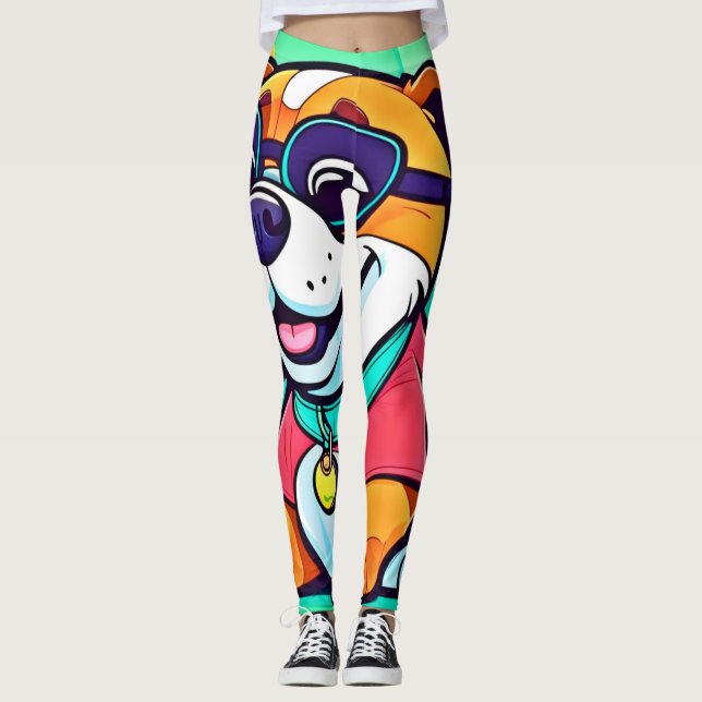 Legging Trabalho de arte de Estilo de Cartoon Pup legal (Frente)