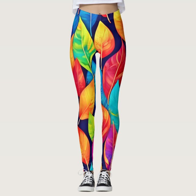 Legging Trabalho de arte de Folha Brilhante (Frente)