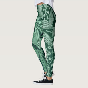 Legging Trabalho de arte de Folhas de Verde Botânico Eleg