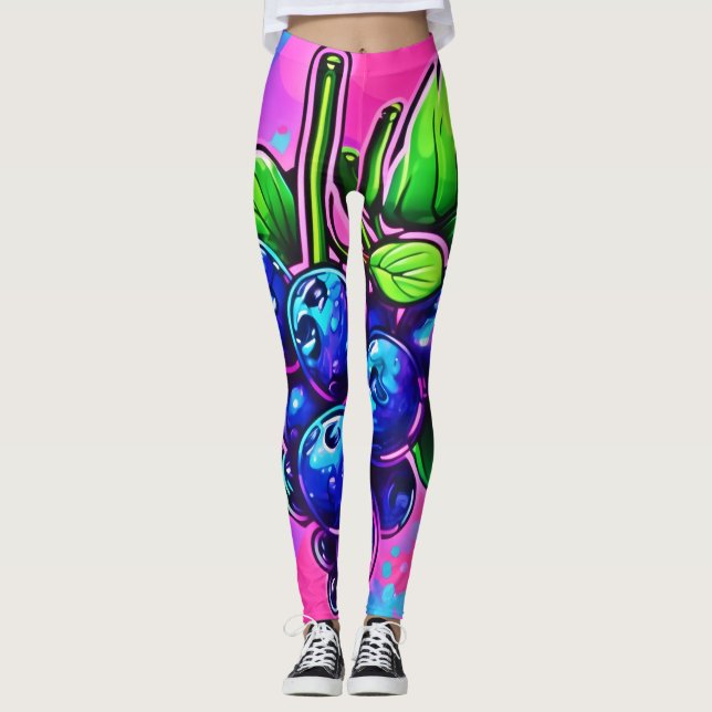 Legging Trabalho de arte de mirtilo vibrante (Frente)