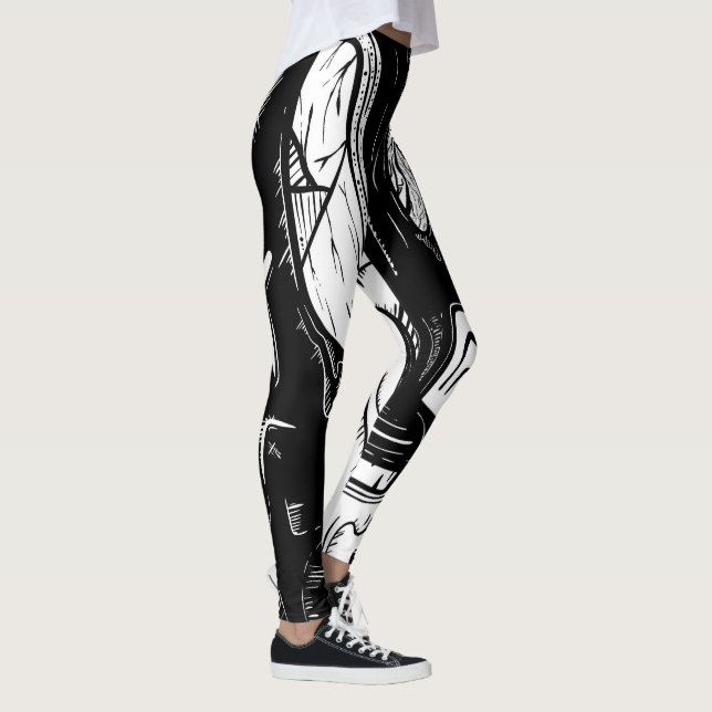 Legging Trabalho de Linha Surreal em Preto e Branco (Direita)