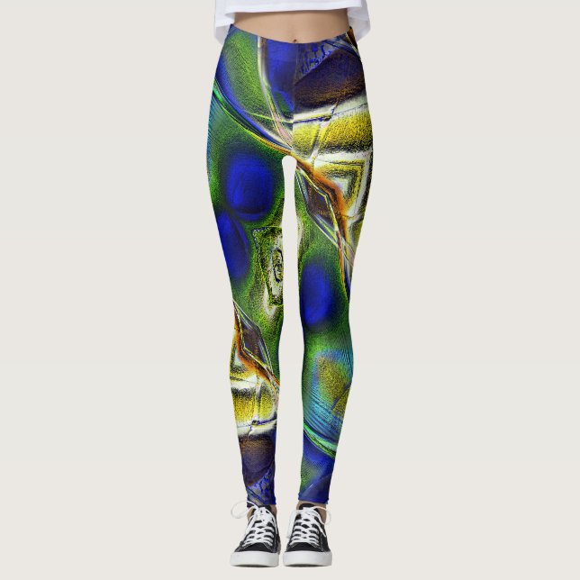 Legging Traços curvos sobre a sépia para a crosta verde e  (Frente)
