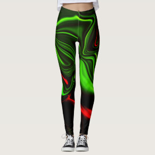 Legging Traços curvos verdes e vermelhos sobre fundo verde