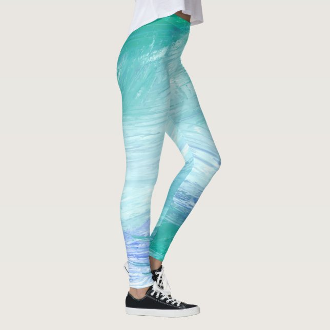 Legging Traços de Pincel Abstrato Verde Turquesa Moderno (Direita)