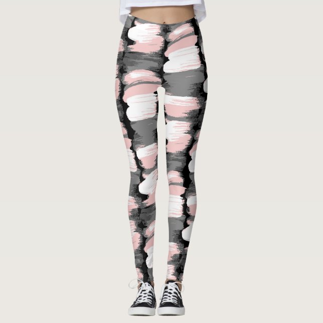 Legging Traços de pincel, decoração cor-de-rosa-cinza. (Frente)