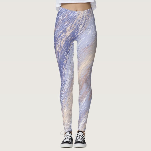 Legging Traços de Tinta Abstrato Azul e bege Mensal (Frente)