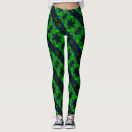 Legging Traços e formas azuis sobre fundo verde.