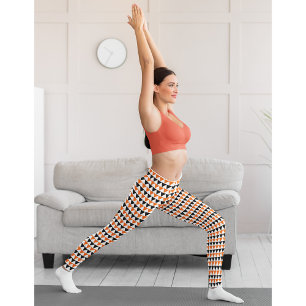 Legging Traje Laranja Branco Preto Padrão Halloween Chic