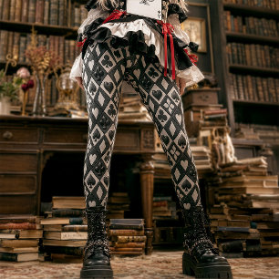 Legging Trajes de cartas de baralho em preto e branco vint