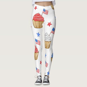 Legging Trajeto em estrela do Cupcake Azul Vermelho Patrió