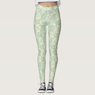 Legging Treliça Vintage Azul-Verde com Videira Botânica