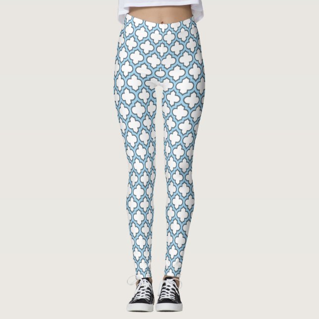 Legging Trellis branca e azul-bebê, lete, quatrefoil (Frente)