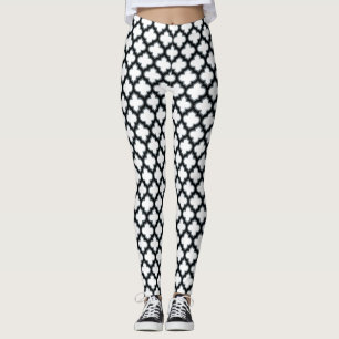 Legging Trellis branca e preta, lete, quatrefoil