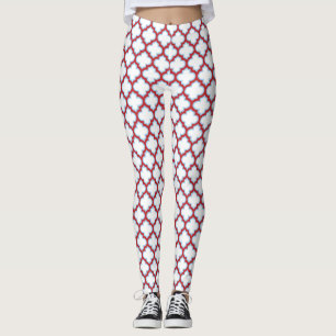 Legging Trellis branca e vermelha, lete, quatrefoil