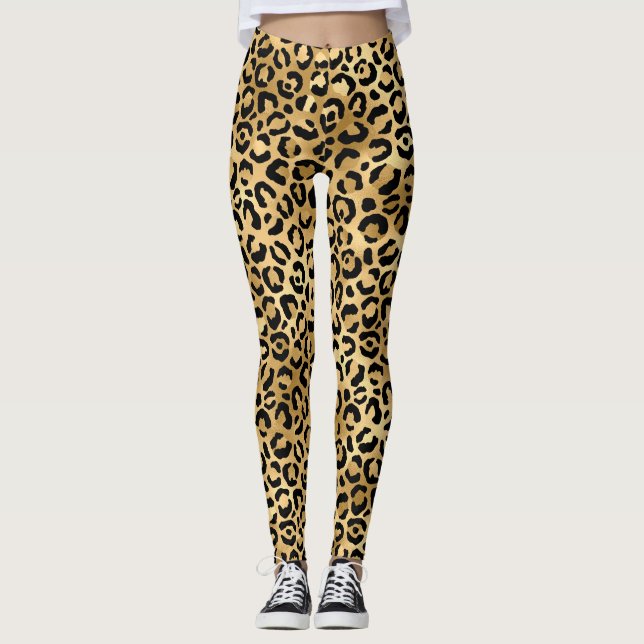 Legging Trendência Animal de Queijo Impresso Dourado Preto (Frente)