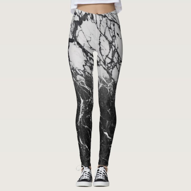 Legging Trendência do Glam Moderno do Marble Preto e Branc (Frente)