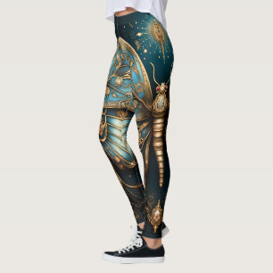 Legging Trendy Art Deco Azul Borboleta Dourada Yoga