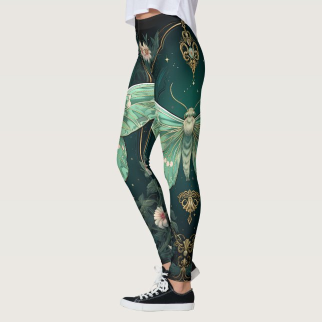 Legging Trendy Art Deco Teal Dourada Borboleta Rosa Yoga (Esquerda)