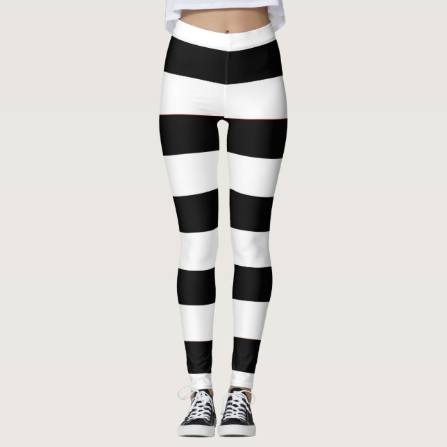 Legging Trendy Black and White Stripes Bonitos Mulheres (Frente)