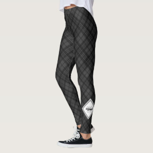 Legging Trendy Black White Tartan Personalize Monograma