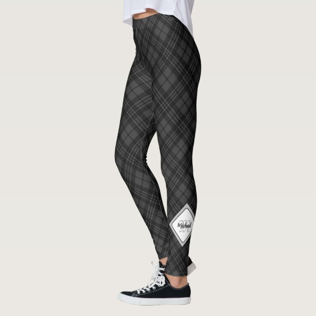 Legging Trendy Black White Tartan Personalize Monograma (Esquerda)