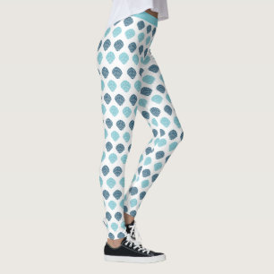 Legging Trendy Blue Seashells Ocean Beach Theme Yoga