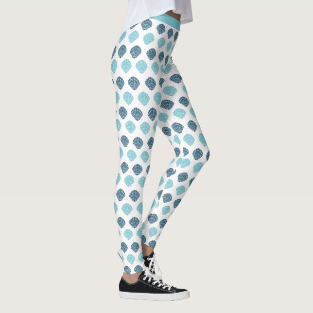 Legging Trendy Blue Seashells Ocean Beach Theme Yoga (Direita)
