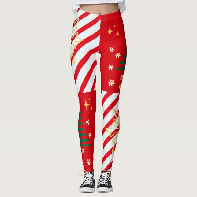 Legging Trendy Christmas Candy Cane Red Stripes (Frente)