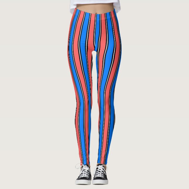 Legging  Trendy Electric Blue And Coral Vertical Striped (Frente)