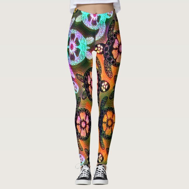 Legging Trendy Galaxy Nebula Hawaiian Sea Turtle Dance (Frente)