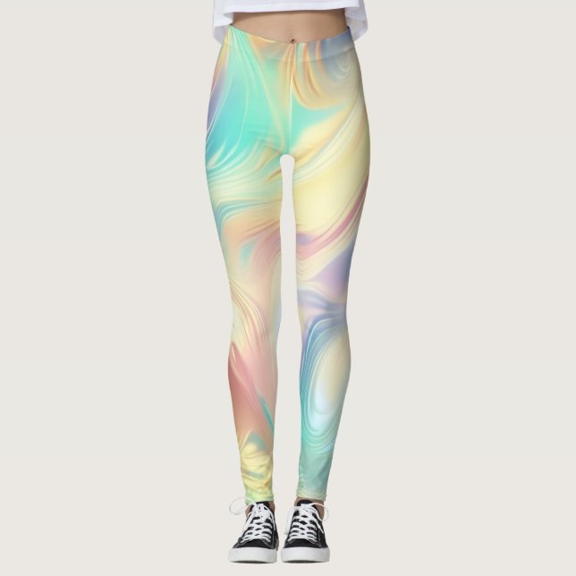 Legging Trendy Pink Blue yellow abstract waves (Frente)