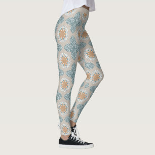 Legging Trendy Southwestern Blue Beige Pattern Design