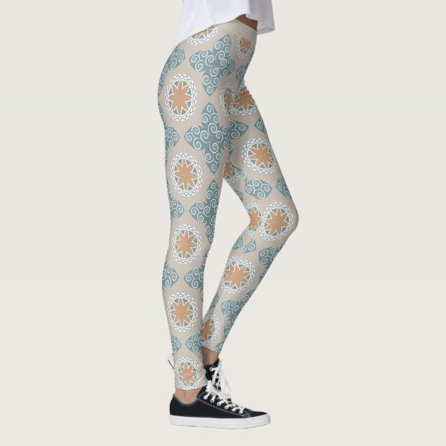 Legging Trendy Southwestern Blue Beige Pattern Design (Direita)