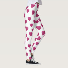 Legging Trendy Valentine Pink Glitter Hearts on White