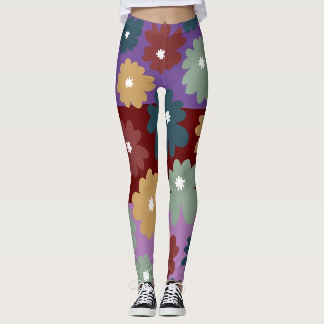 Legging Três camadas três cores fundo púrpura floral (Frente)