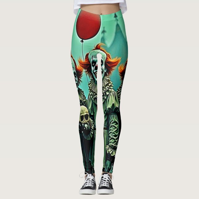 Legging Três Palhaços Assustadores Design do Medo do Crâni (Frente)