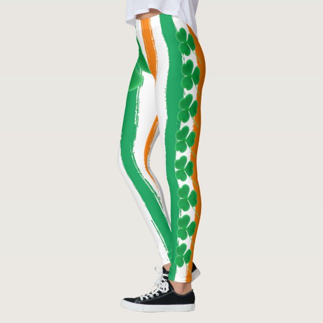 Legging Trevos alaranjados verdes irlandeses do Dia de São (Esquerda)