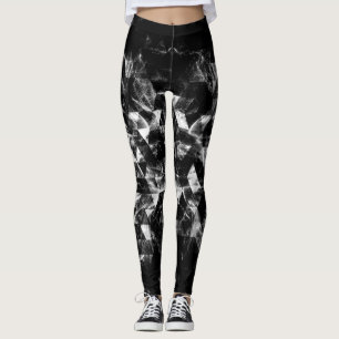 Legging Triângulo Padrão de Enfumaçado Geométrico Preto e