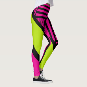 Legging Triângulo Stripes em Verde limão, rosa quente e pr