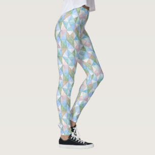 Legging Triângulos de Patchwork Matelassado em Azul Céu e