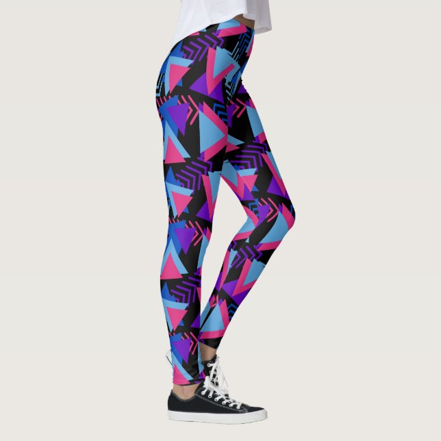 Legging Triângulos Geométricos Cor-de-rosa Turquesa Preta  (Direita)