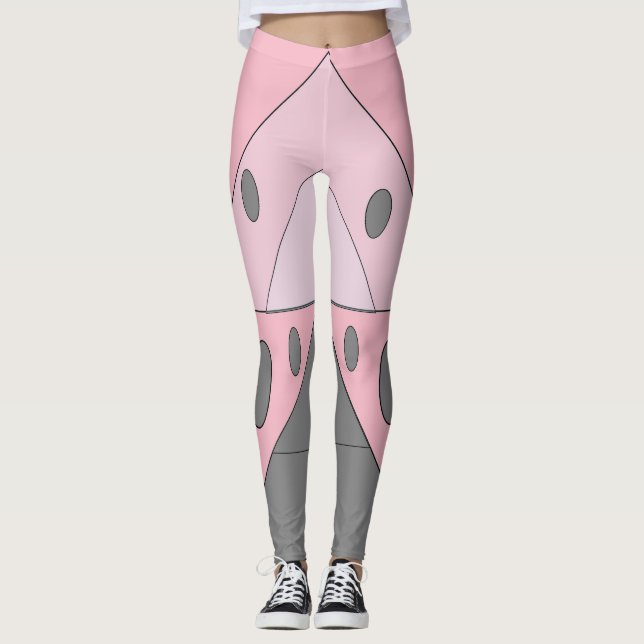 Legging Triângulos Geométricos de Padrão Ovais Cinzas Rosa (Frente)