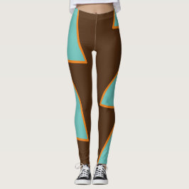 Legging Triângulos Retro Leve Teal e Salmão em Castanho