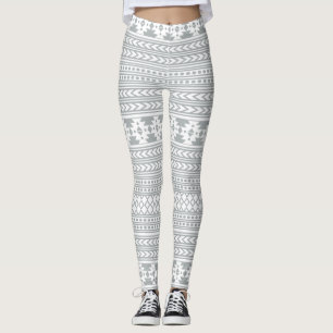 Legging Tribal asteca cinzento e branco