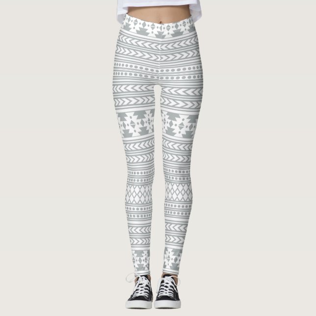 Legging Tribal asteca cinzento e branco (Frente)