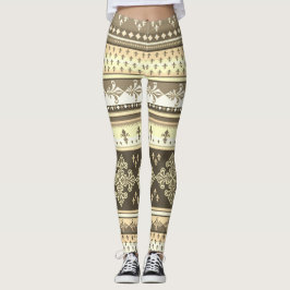 Legging Tribal Ethnic Cream Earth Tones Brown Olive Khaki