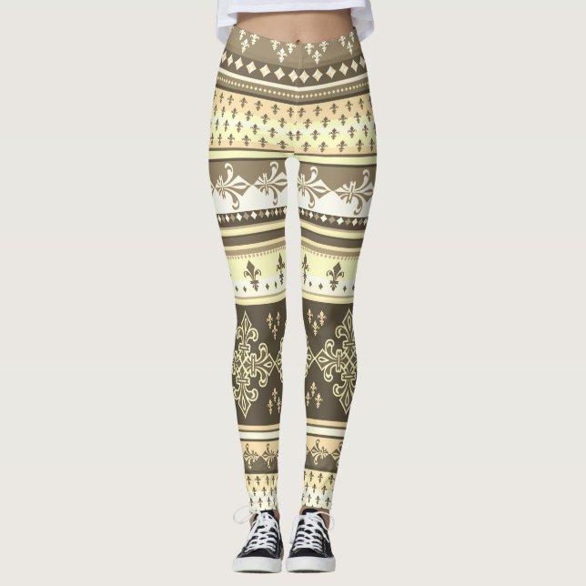Legging Tribal Ethnic Cream Earth Tones Brown Olive Khaki (Frente)
