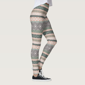 Legging Tribal Geométrica Mudcloth Stripe Boho Green Beige