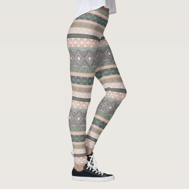 Legging Tribal Geométrica Mudcloth Stripe Boho Green Beige (Direita)