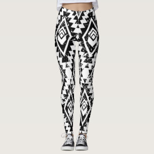 Legging Tribal Navajo: geometria branca negra.